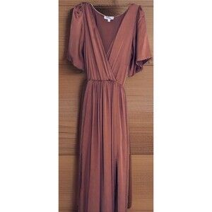 Baltic Born Mauve Rose Maxi Dress Wrap V-Neck Flutter Sleeve Ruffle Boho Size L